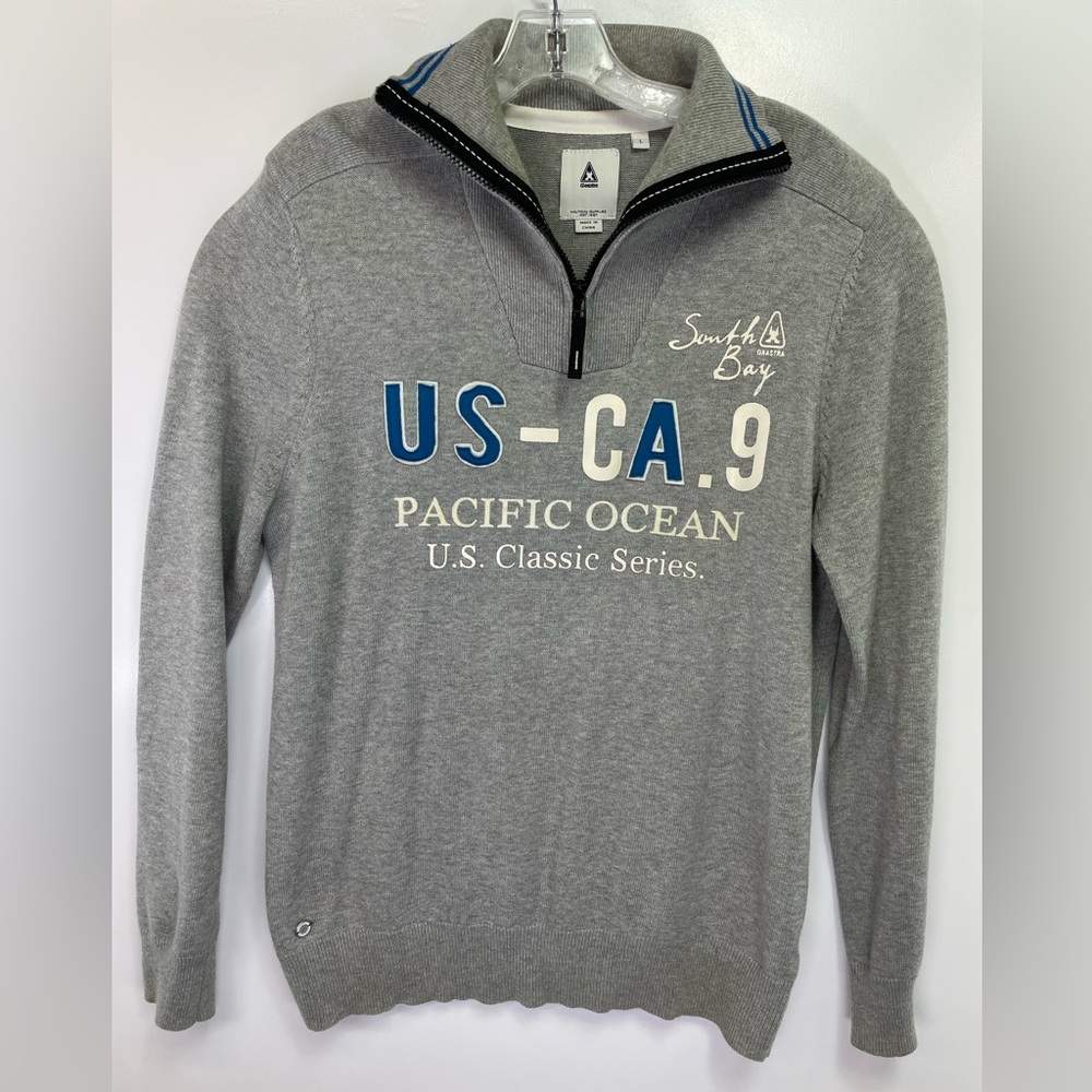 Gaastra Mens Sz Large Grey 1/4 zip Nautical Themed Pullover‎ Shirt (N25) NW/OTs